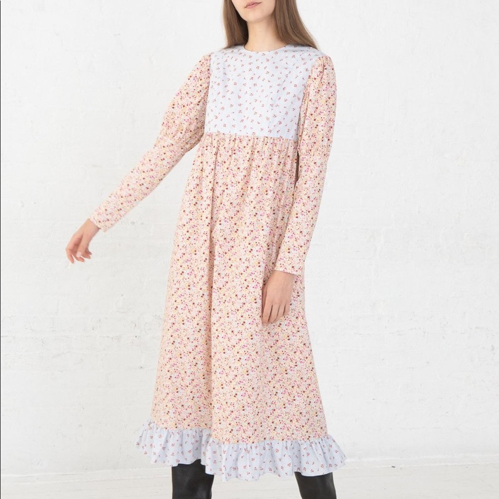 Holly dress in floral stripe / pink floral